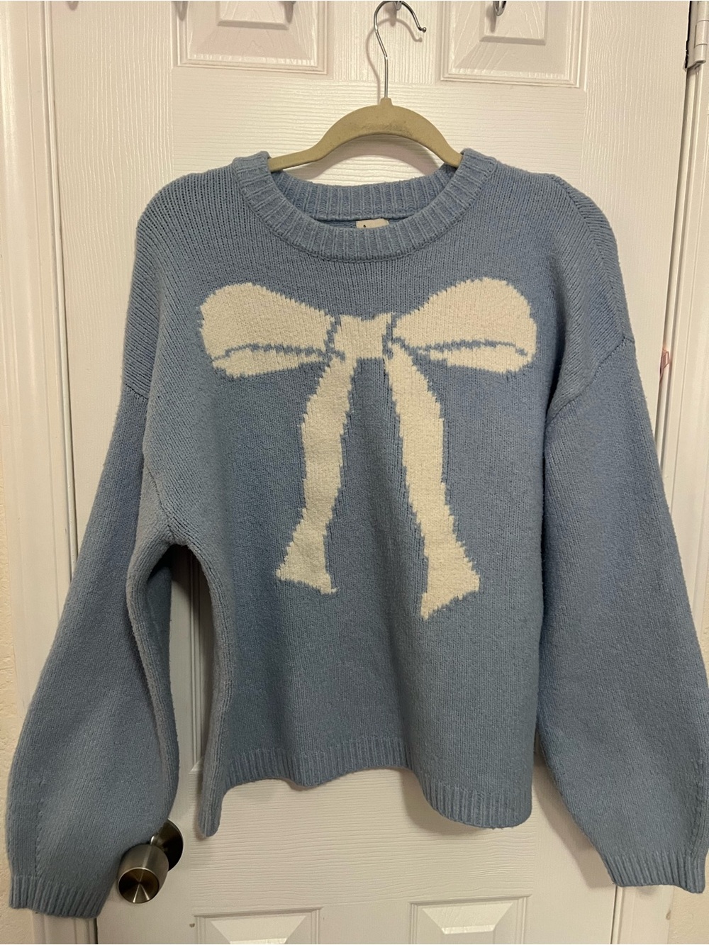 EUC Blue Bow-Front Crewneck Sweater - Casual Women's Knit